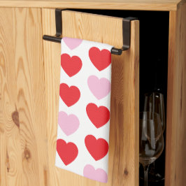 Rode en roze Valentijnsdag harten Theedoek