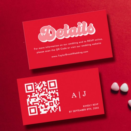 Rode en Roze Valentijnse bruiloft Website Details Informatiekaartje