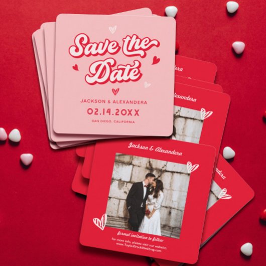 Rode en Roze Valentijnse trouwfoto Save The Date