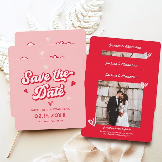 Rode en Roze Valentijnse trouwfoto Save The Date