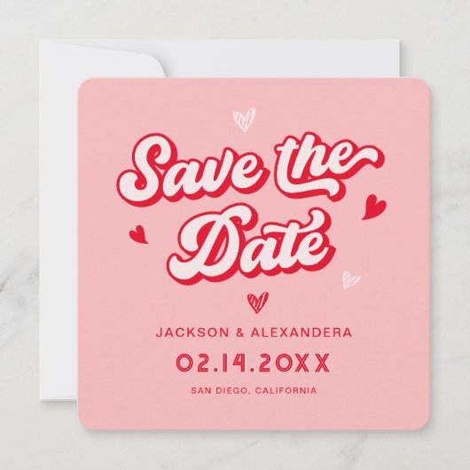 Rode en Roze Valentijnse trouwfoto Save The Date (Voorkant)