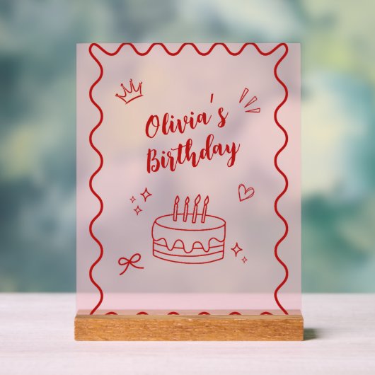 Rode en roze verjaardag acryl bord (Neutraal)