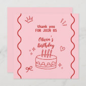 Rode en roze verjaardag bedankkaart (Voorkant / Achterkant)