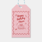 Rode en roze verjaardag cadeaulabel (Voorkant)