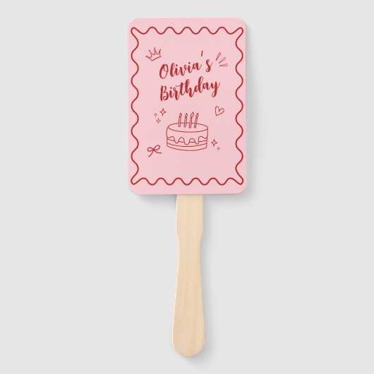 Rode en roze verjaardag handwaaier (Voorkant)