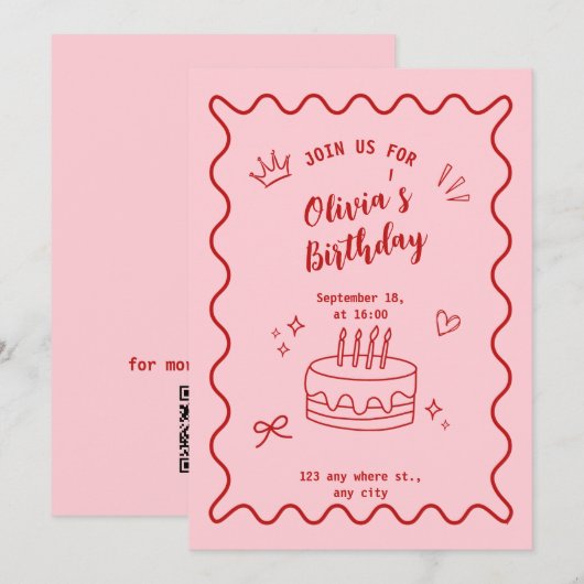 Rode en roze verjaardag kaart (Voorkant / Achterkant)