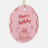Rode en roze verjaardag keramisch ornament (Rechts)