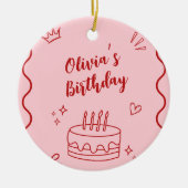 Rode en roze verjaardag keramisch ornament (Voorkant)