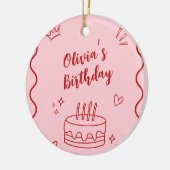 Rode en roze verjaardag keramisch ornament (Links)