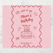 Rode en roze verjaardag likeurfles etiket (Enkel label)