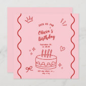 Rode en roze verjaardag save the date (Voorkant / Achterkant)