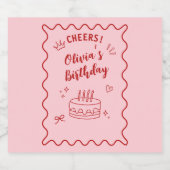 Rode en roze verjaardag sparkling wijnetiket (Enkel label)