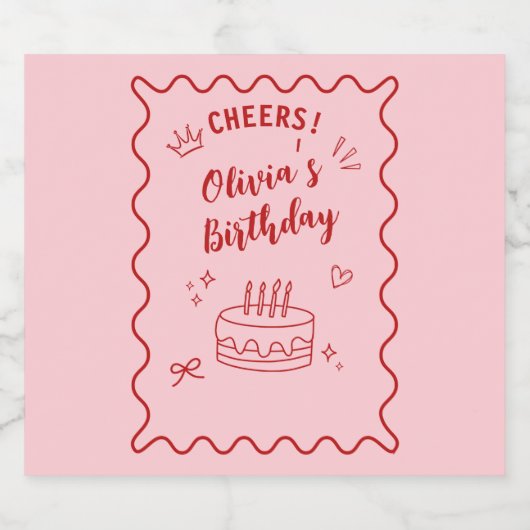 Rode en roze verjaardag sparkling wijnetiket (Enkel label)