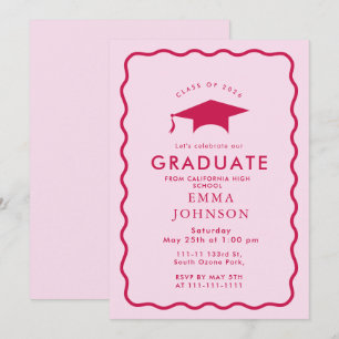 Rode en Roze Vintage Elegant Graduation Party Kaart