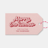 Rode en roze vrolijke kerst cadeaulabel (Voorkant (Horizontaal))