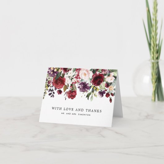 Rode en Roze Waterverf Bloemen Custom Bedankkaart (Voorkant)