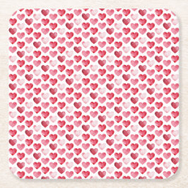 Rode en Roze Waterverf Harten Valentijn Kartonnen Onderzetters