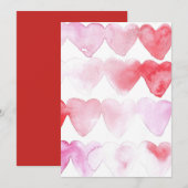 Rode en roze Waterverf hartenuitnodiging Kaart (Voorkant / Achterkant)