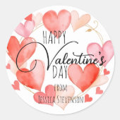 Rode en roze Waterverf Hearts Valentijnsdag Ronde Sticker (Voorkant)