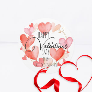 Rode en roze Waterverf Hearts Valentijnsdag Ronde Sticker