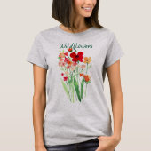 Rode en Roze Wilde Bloemen Tekst T-shirt (Voorkant)