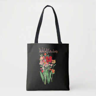 Rode en Roze Wilde Bloemen Tekst Tote Bag