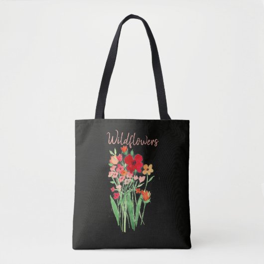 Rode en Roze Wilde Bloemen Tekst Tote Bag (Voorkant)
