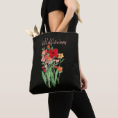Rode en Roze Wilde Bloemen Tekst Tote Bag (Dichtbij)