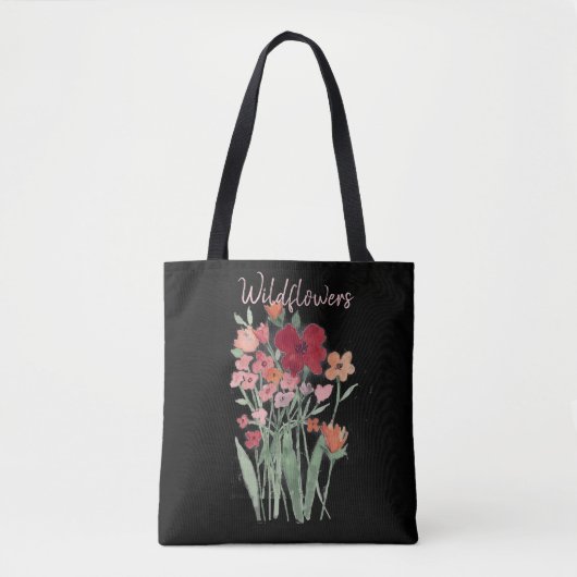 Rode en Roze Wilde Bloemen Tekst Tote Bag (Voorkant)