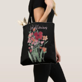 Rode en Roze Wilde Bloemen Tekst Tote Bag (Dichtbij)