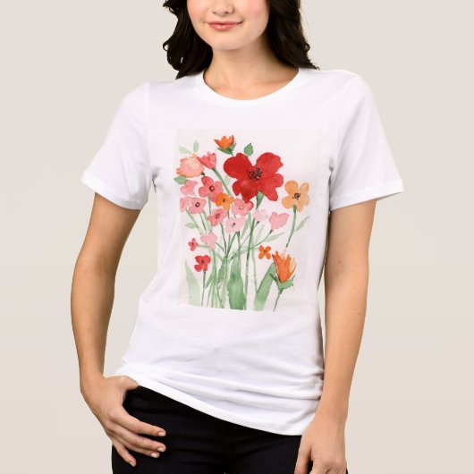 Rode en Roze Wilde Bloemen Tri-Blend Shirt (Voorkant)