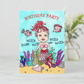 Rode en roze zeemeermin onder de Zee van de Birthd Kaart (Staand voorkant)