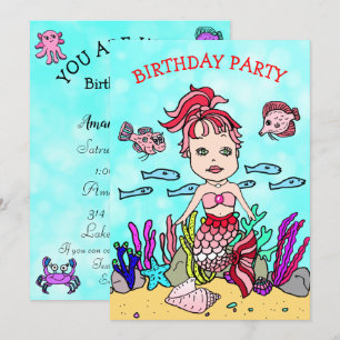 Rode en roze zeemeermin onder de Zee van de Birthd Kaart