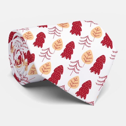 Rode en Tan Moderne Volkskunst Kerstbomen Stropdas (Opgerold)