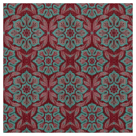 "Rode en turkooisbloem" bloem Stof (Swatch)