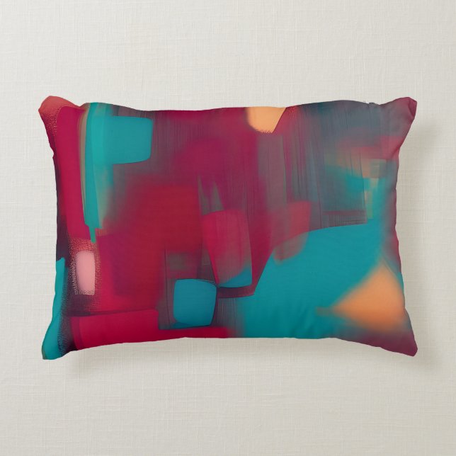 Rode en turkooizen abstracte mix accent kussen (Voorkant)