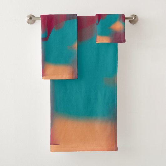 Rode en turkooizen abstracte mix bad handdoek (Insitu)
