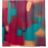 Rode en turkooizen abstracte mix douchegordijn (Voorkant)