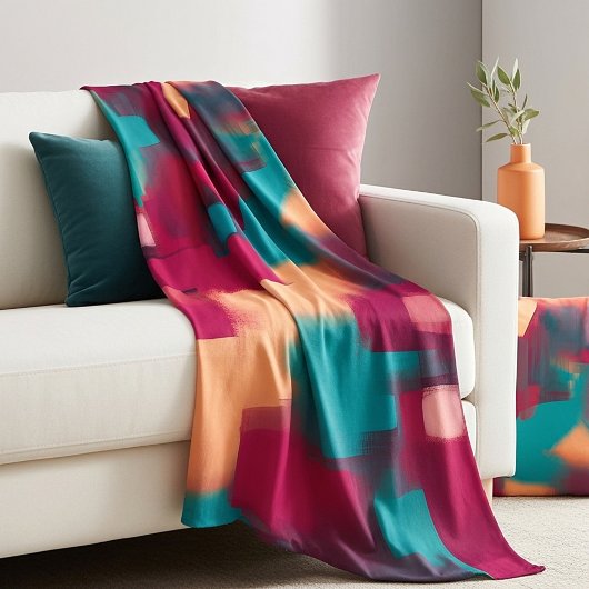 Rode en turquoise abstracte mix fleece deken