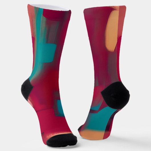 Rode en turquoise abstracte mix sokken (Gebogen)