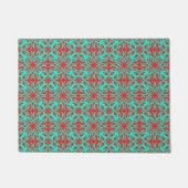 Rode en turquoise bloemen deurmat (Voorkant)