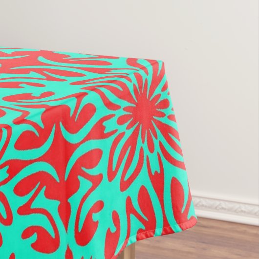 Rode en turquoise bloemen tafelkleed (Voorbeeld)