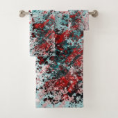 Rode en turquoise spetters bad handdoek (Insitu)