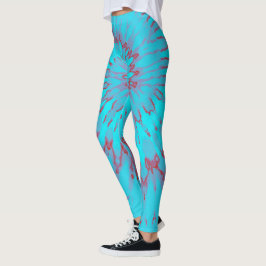 Rode en turquoise spiraal tie-dye leggings