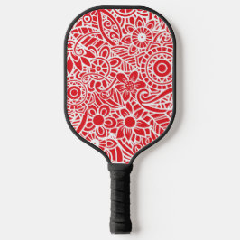 Rode en witte Abstracte tropische Floral Hawaiian Pickleball Paddle