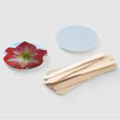 Rode en witte Amaryllis bloem tegen de hemel Handwaaier (Niet-gemonteerd)