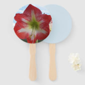 Rode en witte Amaryllis bloem tegen de hemel Handwaaier (Voorkant en achterkant)