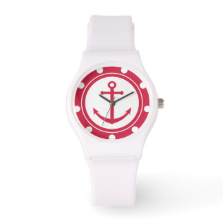 Rode en witte anchor Nautical Horloge