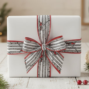 Rode en witte berkenbomen en rode kardinaalvogels grosgrain lint