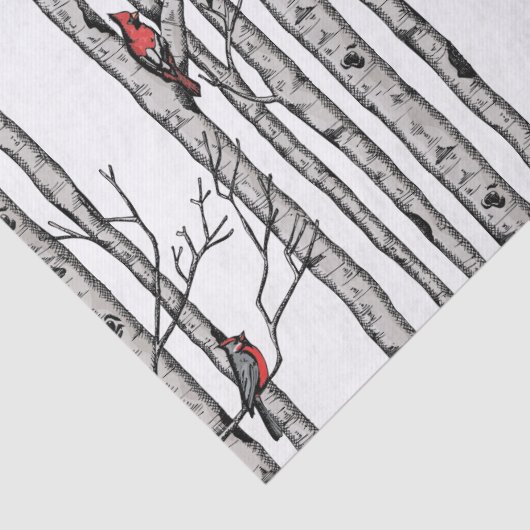 Rode en witte berkenbomen en rode kardinaalvogels tissuepapier (Detail)